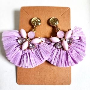 NWOT Paper Purple and Pink Floral Fan Shape Dangling Stud Earrings